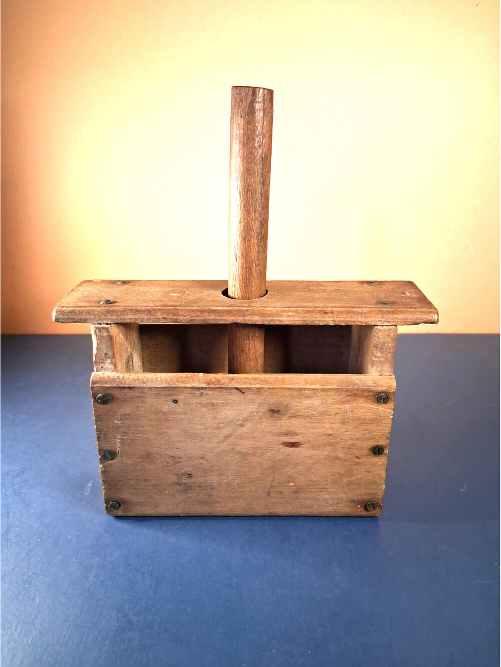 Antique/VTG 5"x2.5" Primitive Butter Mold Stamp Line Designed Wooden Press